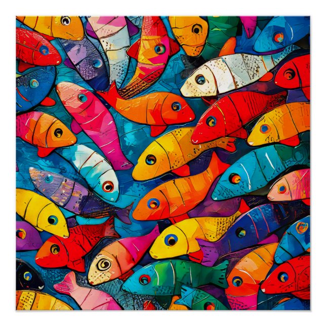 Multi-colored Fish Pattern Poster (Front)