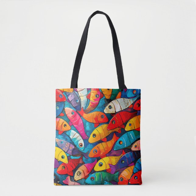 Multi-colored Fish Pattern Tote Bag (Front)