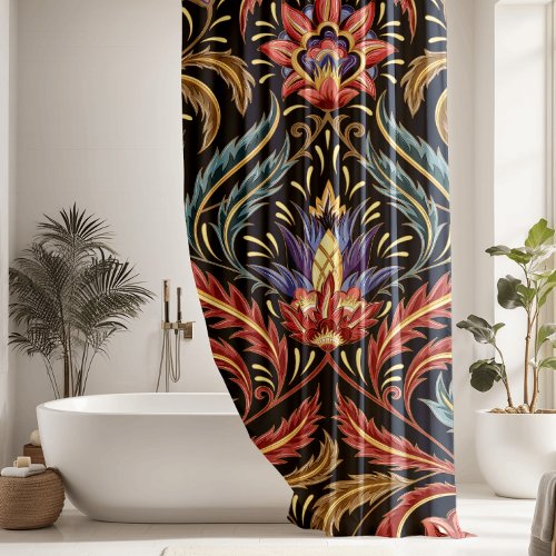 Multi Colored Floral Damask Shower Curtain