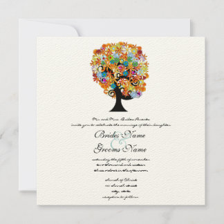 Multi Colored Flower Love Tree Wedding Invitation