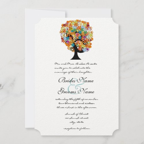 Multi Colored Flower  Love Tree Wedding Invitation