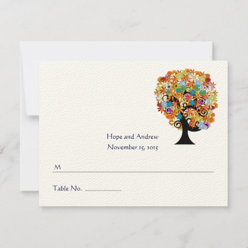 Multi Colored Flower  Love Tree Wedding Place Card