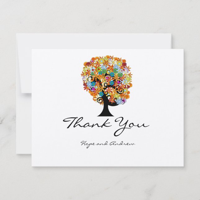 Multi Colored Flower LoveTree Wedding Thank You (Front)