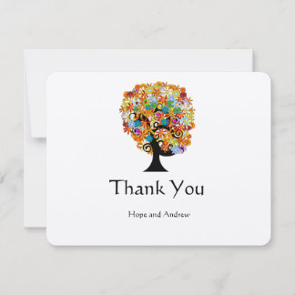 Multi Colored Flower LoveTree Wedding Thank You Card