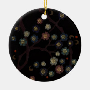 Multi-Colored Flowers On Black Ceramic Ornament