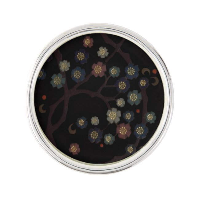 Multi-Colored Flowers On Black Lapel Pin (Front)