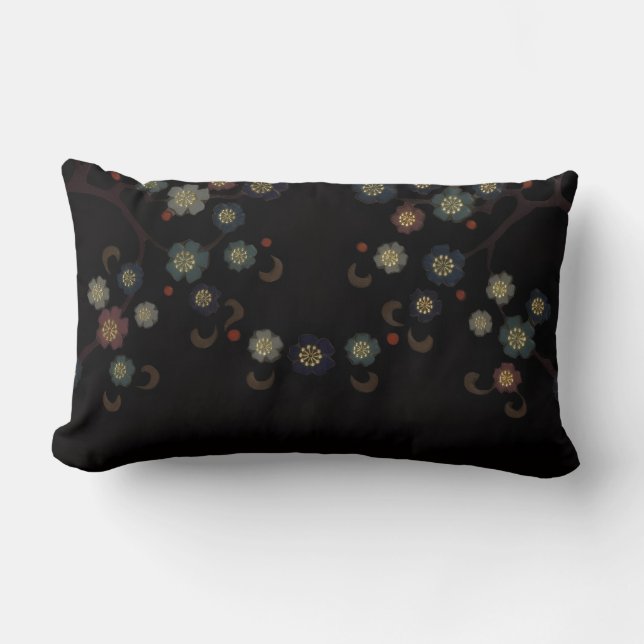 Multi-Colored Flowers On Black Lumbar Pillow (Front)