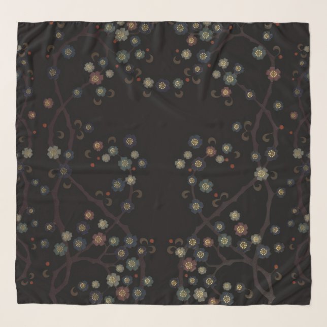 Multi-Colored Flowers On Black Scarf (Front)