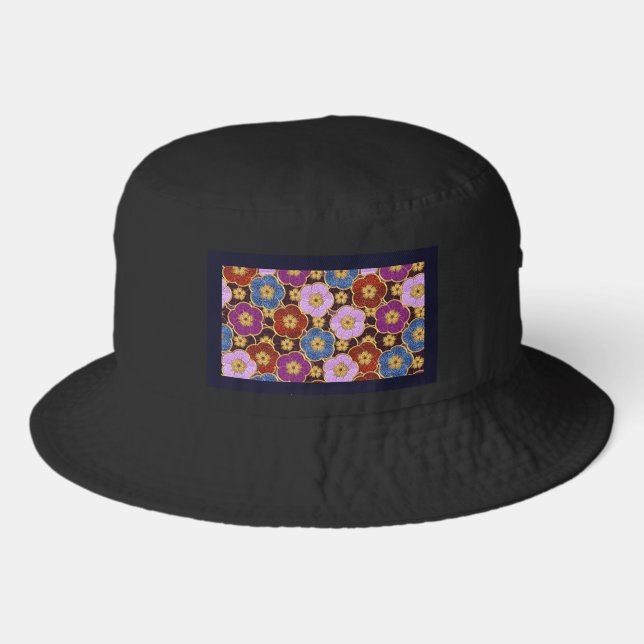 Multi-Colored Flowers Pattern Bucket Hat (Front)
