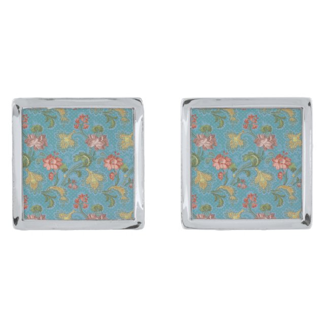 Multi-Colored Flowers Pattern Cufflinks (Front)