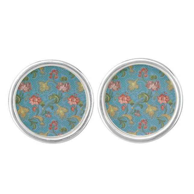Multi-Colored Flowers Pattern Cufflinks (Front)