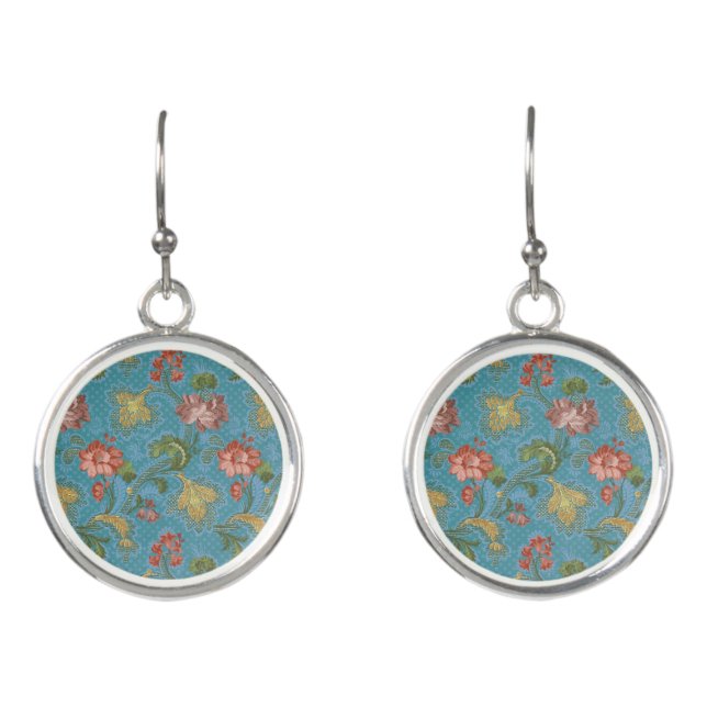 Multi-Colored Flowers Pattern Earrings (Front)