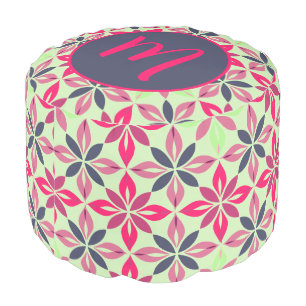 Multi-colored Geometric Floral Round Pouf