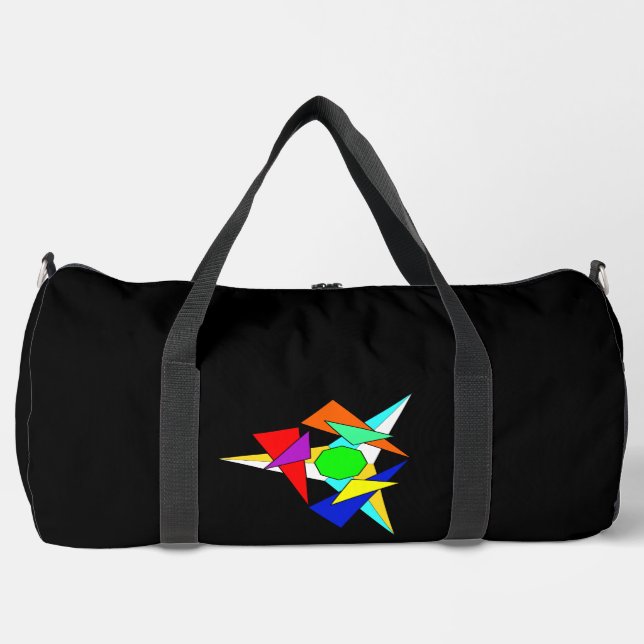 Multi colored geometric star burst   duffle bag (Front)