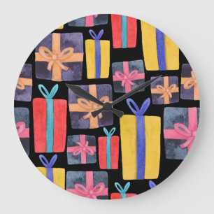 Multi-Colored Gifts Watercolor Seamless Large Clock