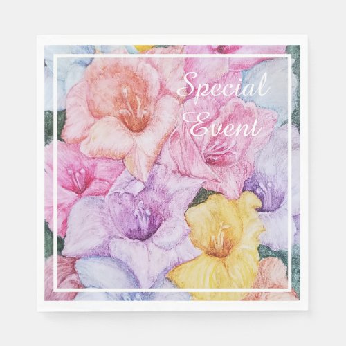 Multi_colored Gladiola Flowers Party Napkins