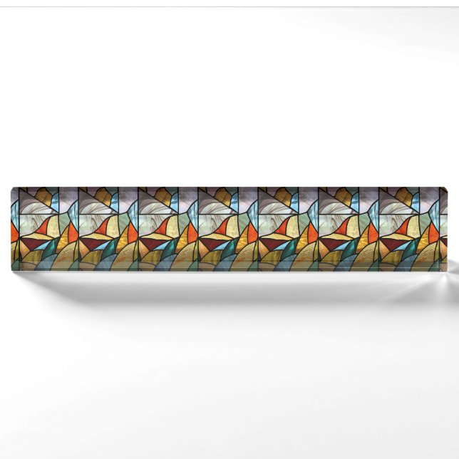 Multi-Colored Glass Abstract Desk Name Plate (Front)