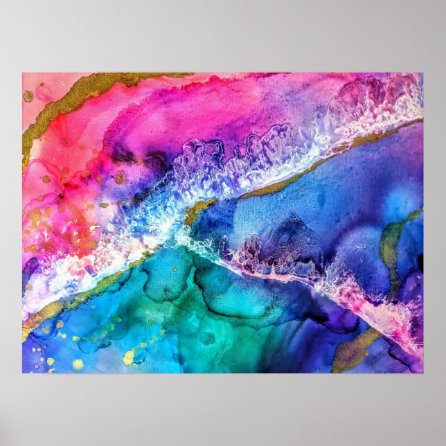 Multi-Colored Gold Acrylic Painting Abstract Art Poster (Front)