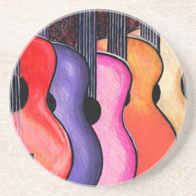 Multi Colored Guitars Sandstone Coaster Set (Front)