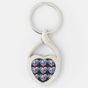 Multi Colored Heart Paint on Wood Keychain