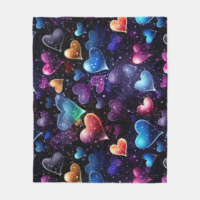 Multi Colored Hearts Fleece Blanket (Front)