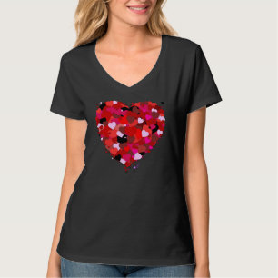 Multi-Colored Hearts Nano Black V-Neck T-Shirt