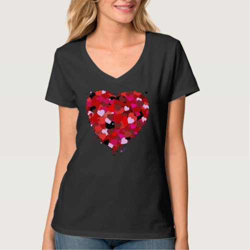 Multi_Colored Hearts Nano Black V_Neck T_Shirt