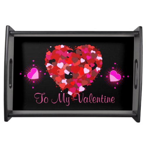 Multi Colored Hearts Small Black Serving Tray