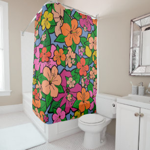 Multi-colored Hibiscus Flowers Shower Curtain