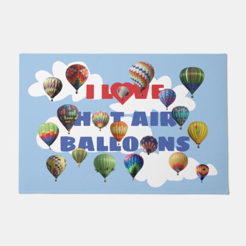 Multi Colored I Love Hot Air Balloons Blue Sky  Doormat
