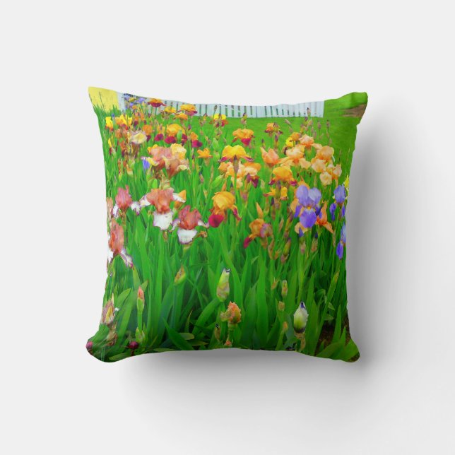 Multi Colored Iris Flower Patch Pillow (Front)