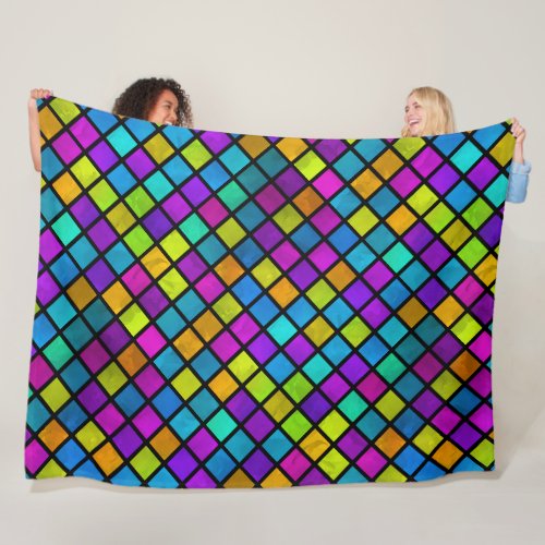 Multi Colored Jewel Mosaic Design Watercolor Fleece Blanket