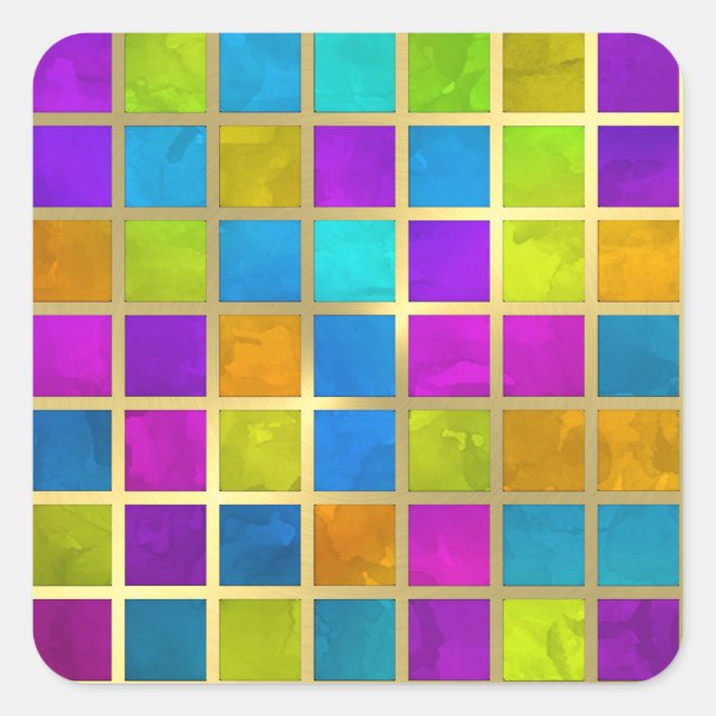 Multi Colored Jewel Mosaic Square Sticker (Front)