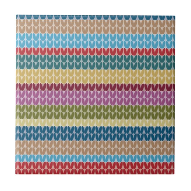 Multi-Colored Knitted Style Striped Ceramic Tile (Front)