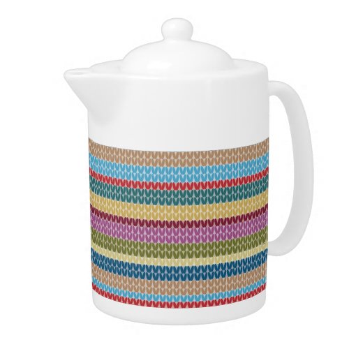 Multi_Colored Knitted Style Striped Teapot