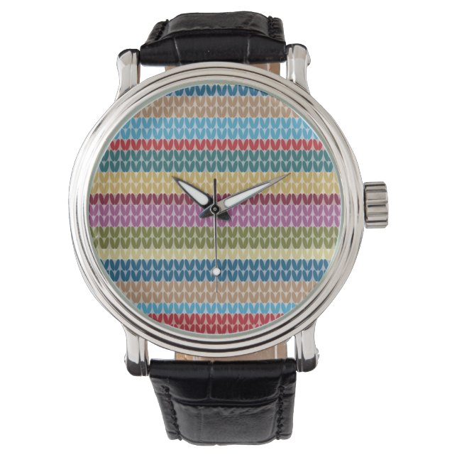 Multi-Colored Knitted Style Striped Watch (Front)