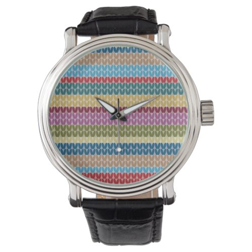 Multi_Colored Knitted Style Striped Watch
