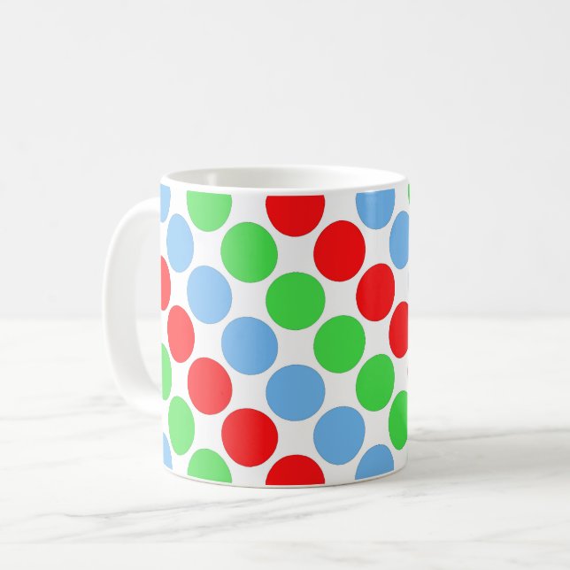 Multi colored large polka dots retro sixties coffee mug (Front Left)
