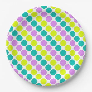 Multi colored large polka dots retro sixties paper plates