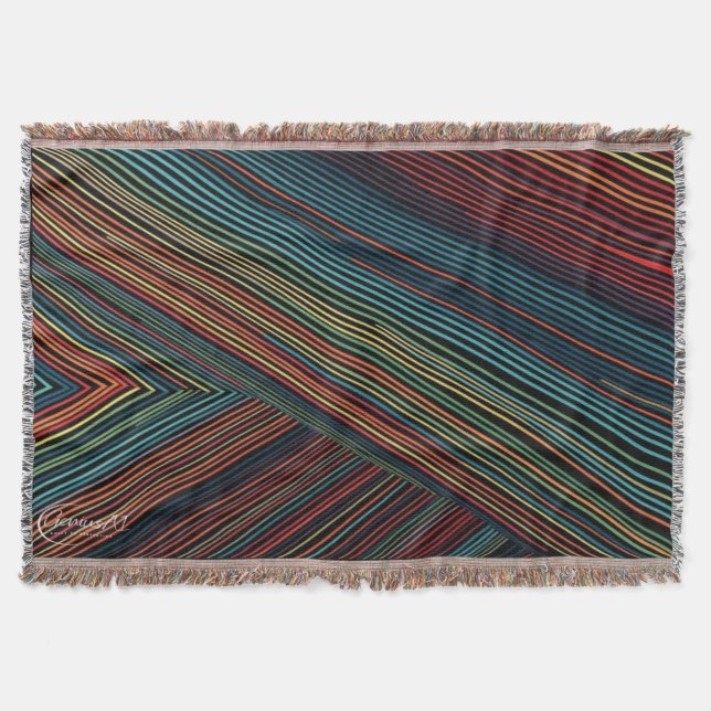 Multi-Colored Line Cotton Throw Blanket (Front)