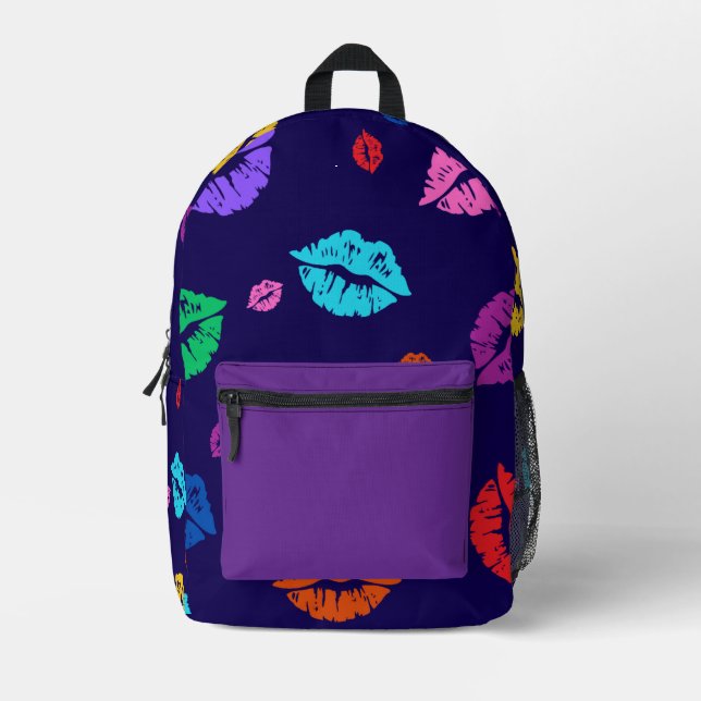 Multi-colored Lip Print Backpack (Front)