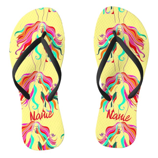 Multi-colored long-haired goddess Thunder_Cove Flip Flops (Footbed)