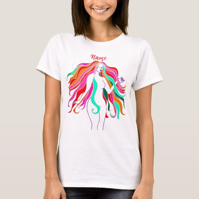 Multi-colored long-haired goddess Thunder_Cove T-Shirt (Front)
