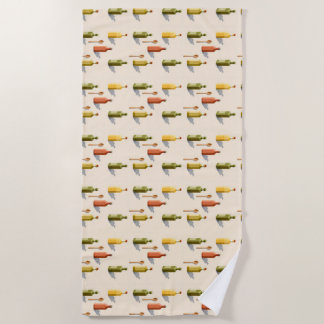 multi colored low poly bottles and wooden spoons beach towel