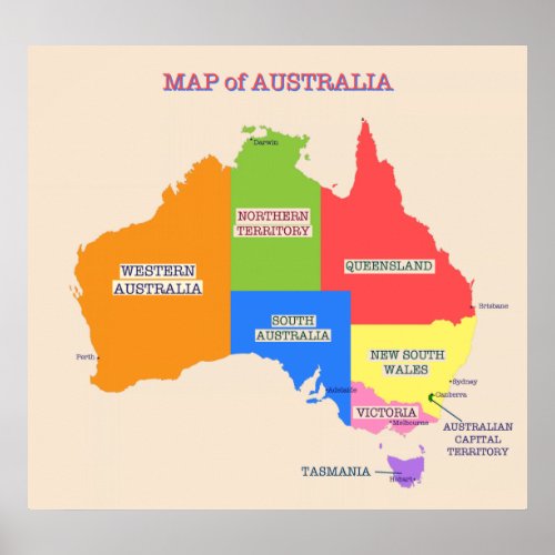 Multi_Colored Map of Australia Poster
