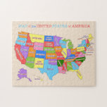 Multi-Colored Map Of the United States Jigsaw Puzzle<br><div class="desc">Here's an educational puzzle for any future geographer or traveler: a multi-colored map that features all of the fifty United States against an off-white background. The title,  Map of the United States of America,  appears at the top of this colorful puzzle.</div>