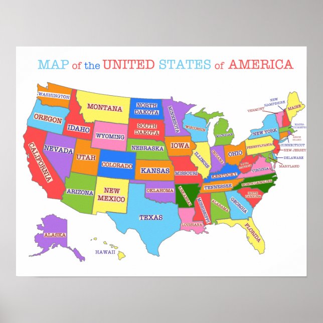 Multi-Colored Map Of the United States Poster (Front)