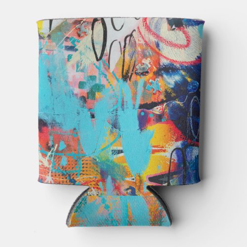 Multi Colored Mixed Media Art Can Cooler
