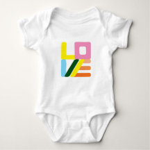 Multi-colored mod LOVE baby one-piece bodysuit