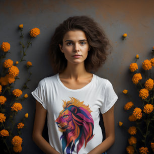 Multi Colored Modern Digital art lion sunset T-Shirt
